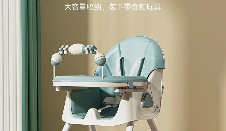 Portable Kids Dining Chair,Reinforced Steel Frame Non-Slip Base,Foldable with Wheels Adjustable Tray,Multi-Use Highchair