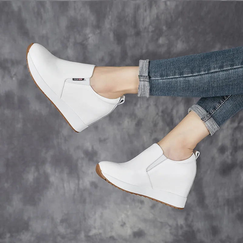 Fujin 7cm Genuine Leather Synthetic Boot Women  Fashion Ankle Platform Wedge Heels Pumps Autumn Spring Sexy Hidden Heels Boots
