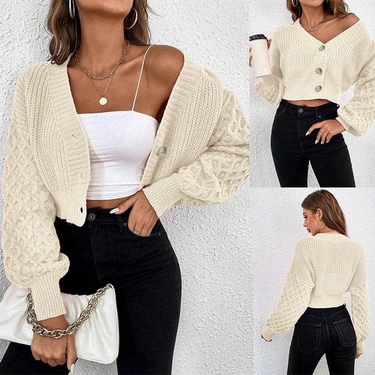 Women's Knitted Cardigan Sweater Autumn Winter Twist Knit Open Front with Buttons Fashionable Warm Top - AIAZ