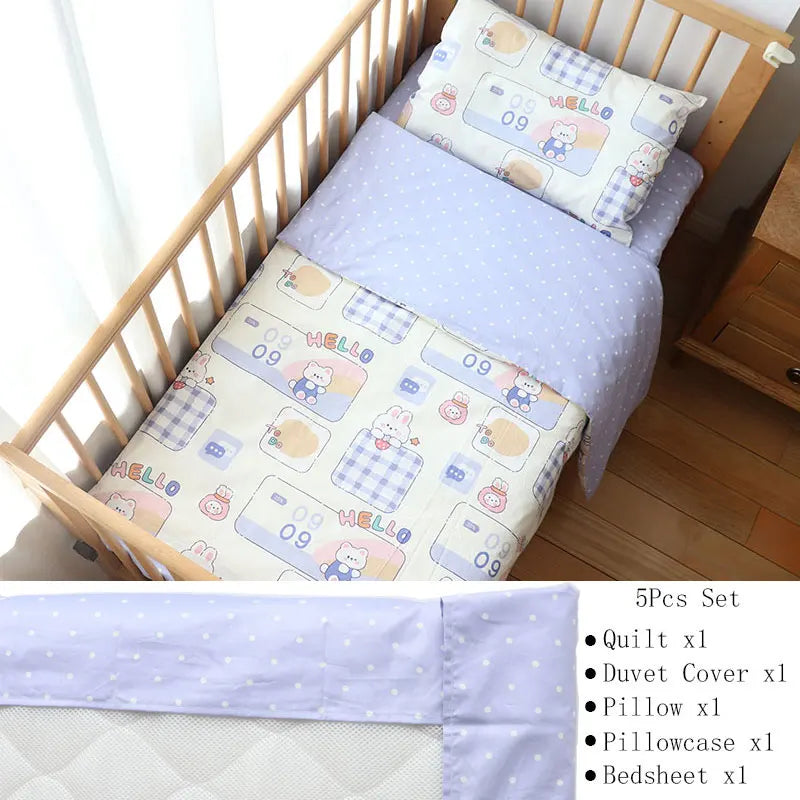 Baby Bedding Set Soft Cotton Baby Cot Kit Crib Bedding Set Quilt Duvet Cover Pillow Pilowcase Sheet Bumpers Baby Room Decoration