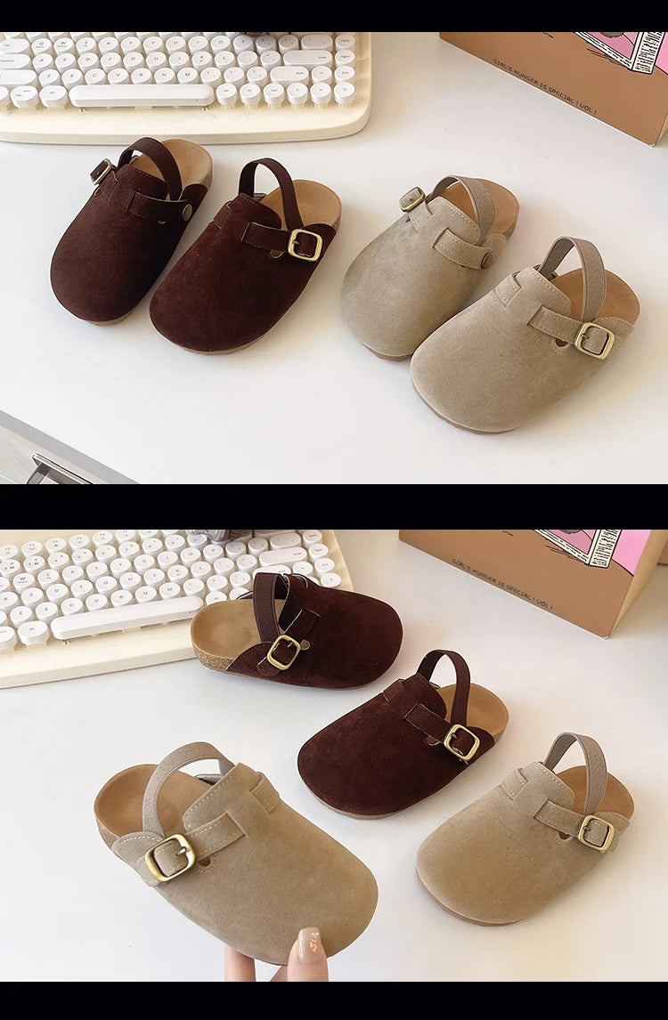 2024 New Girl Boy One Step Flat Bottom Baotou Half Slippers Children Summer Outwear Round Head Half Slippers Lazy Shoes
