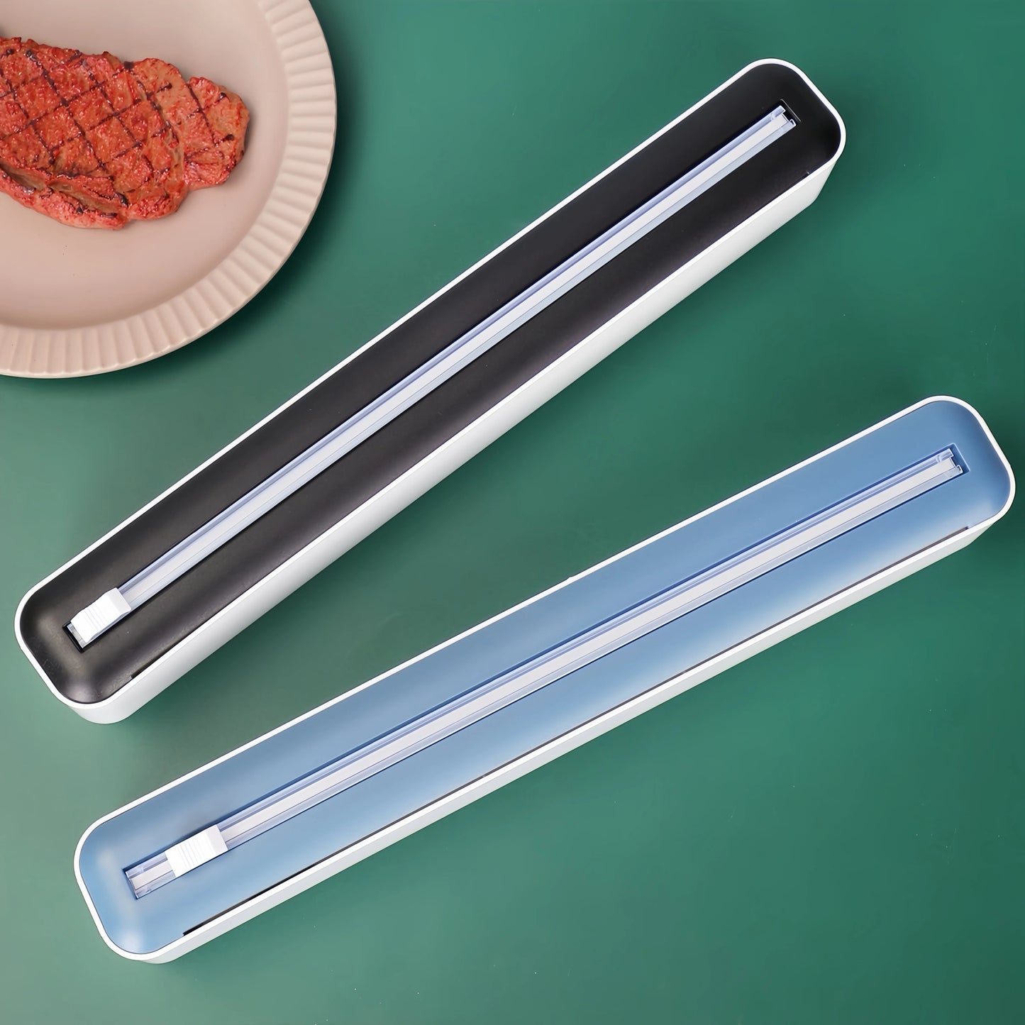1Pc Black/Blue/Yellow/Green, Four Available Styles Household Kitchen Wrap Dispenser with Foil & Cling Film Cutter Box, Fresh Bag C