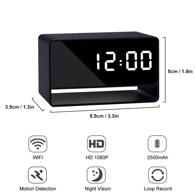 2500mAh Alarm Clock Mini Camera Full Aluminum Alloy Digital Clock Cameras 1080P Wireles WiFi IR Night Vision Camcorder Recorder