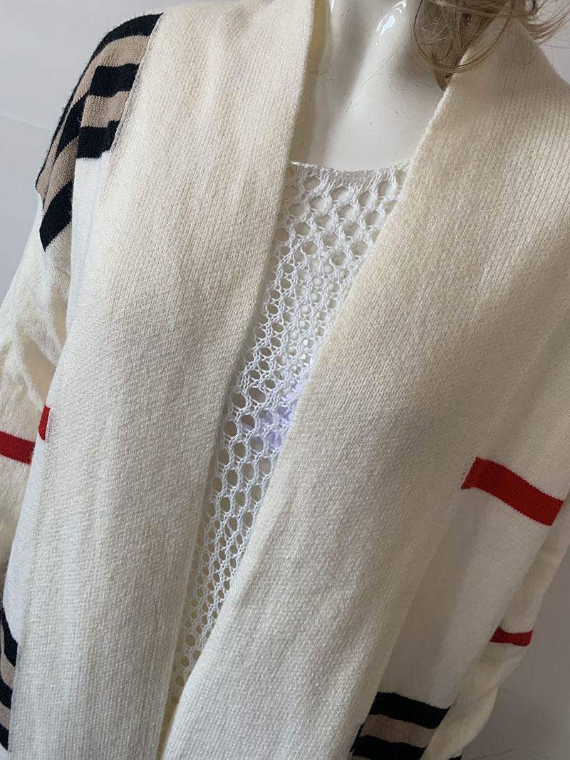 Women Sweater Spring Autumn Cardigan Coats Casual Stripes Knitted Cardigan Clothes Women Oversized Cardigan Long Sweater Coat - AIAZ