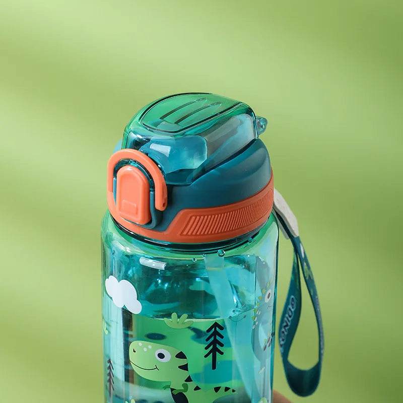 600ml Plastic Sports Water Bottles Cute Cartoon Children's Water Cup with Straw Leakproof Summer Outdoor Portable Kids Kettle - AIAZ