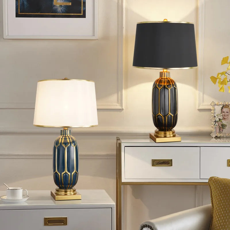 Chinese Black Ceramic Desk Lamp Nordic Modern Luxury Living Room Bedroom Bedside Study Table Lamp Atmosphere Sense Decoration