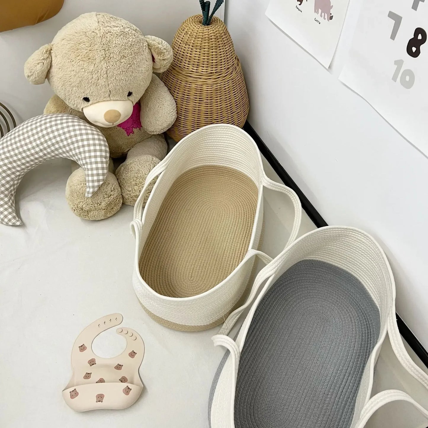 Ins Newborn Hand Basket Cotton Rope Woven Crib Baby Cradle Portable Outdoor Sleeping Infant Accessories Photography Props Gifts