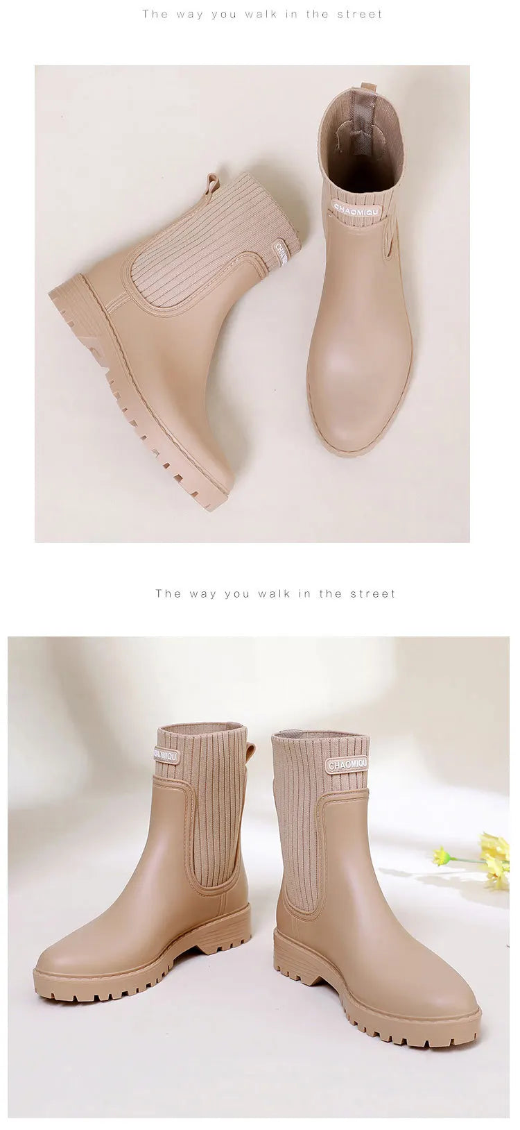 2024 Designer Rain Boots Women's Waterproof Shoes Rainy Ladies Fur Rubber Rainshoes Woman Galoshes Non-slip Pull-on Rain Boots