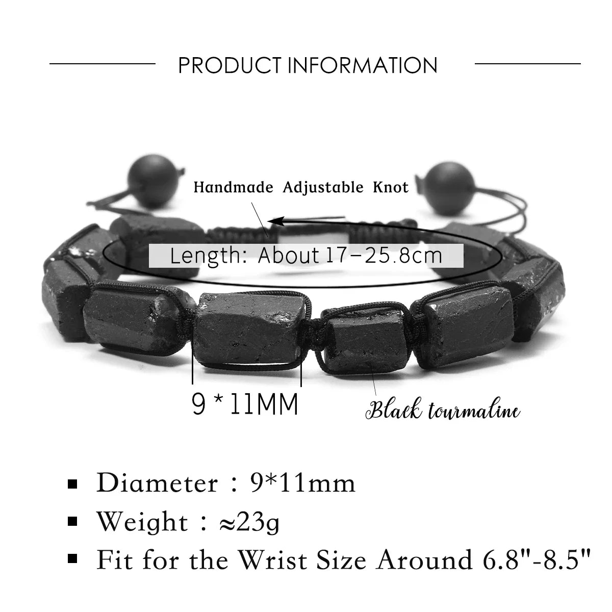 Classic Men's Braided Rope Bracelet Irregular Natural Stone Black Tourmaline Bracelet Balance Healing Energy Bracelet Jewelry