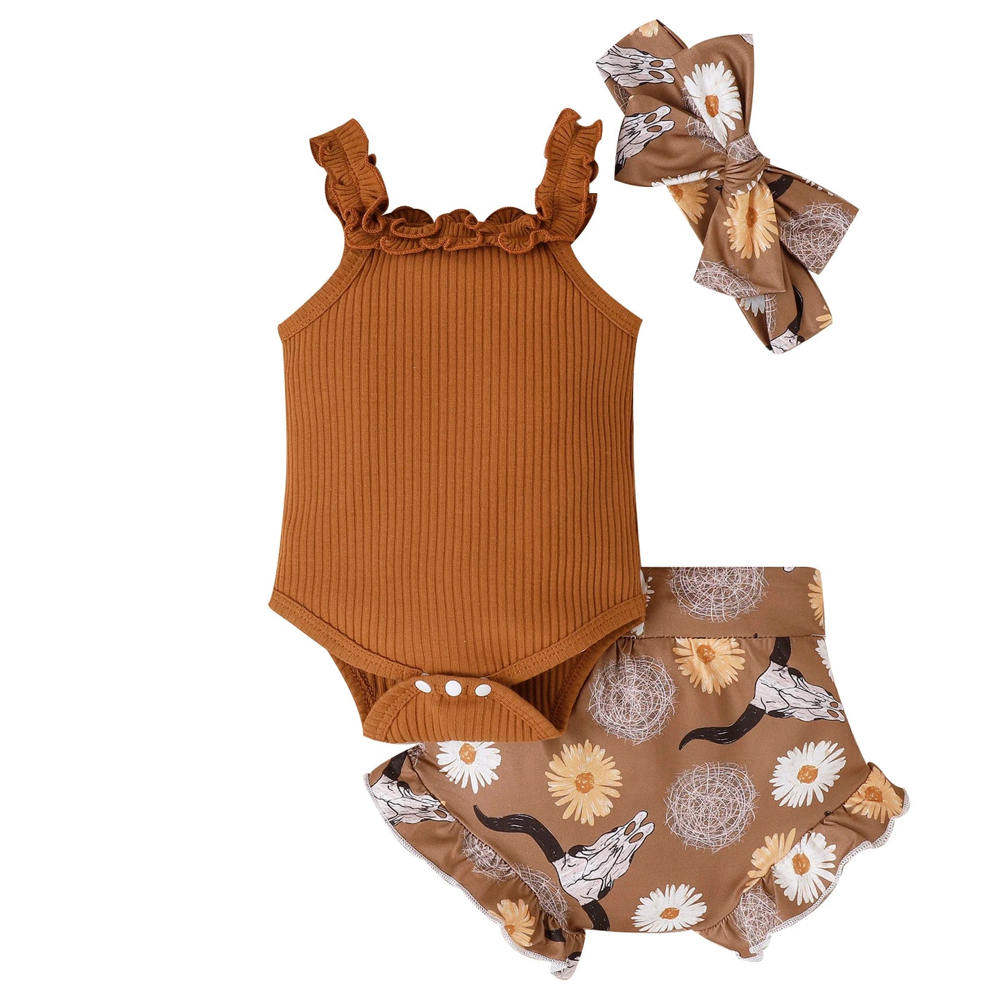 Citgeett Summer Infant Baby Girl Pants Suit Casual Party Off Shoulder Romper Tops + Print Short Pants + HeadBand