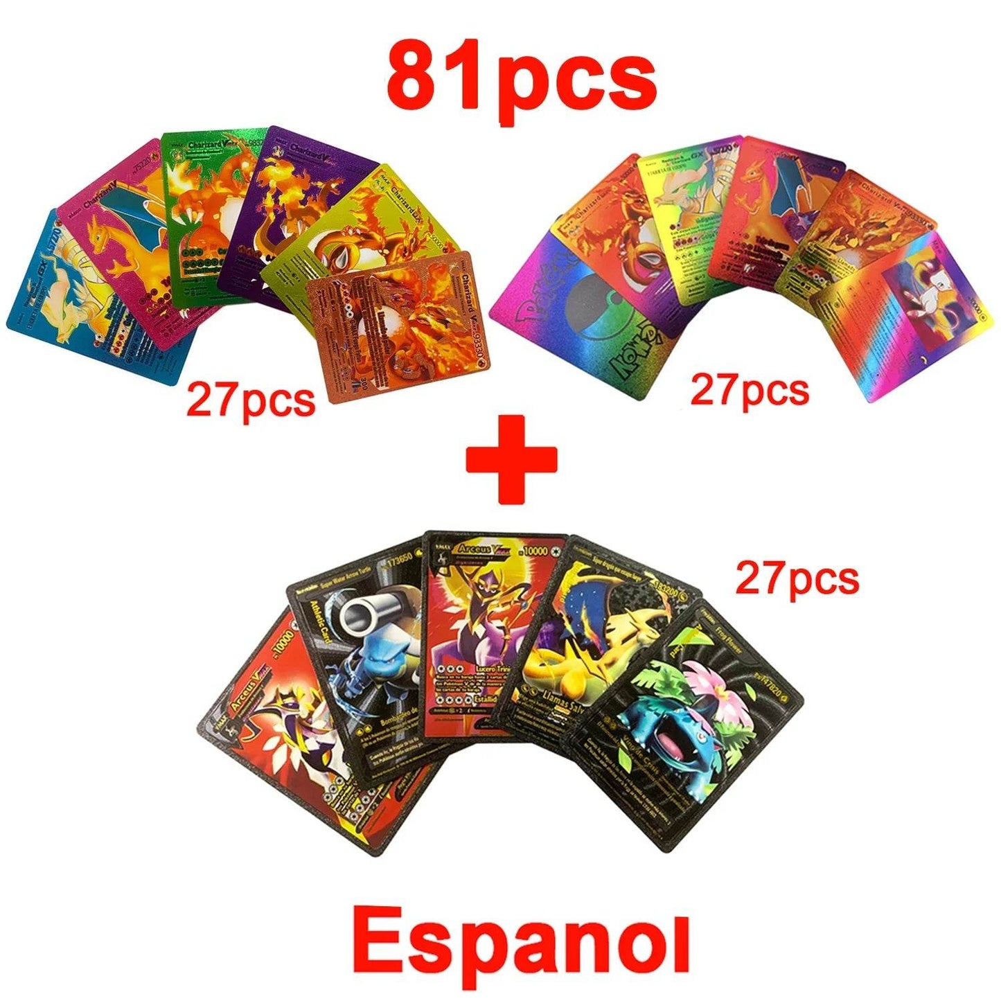 Pokemon Cards Vmax GX Gold Foil Flash Card English Spanish Colorful Pikachu Charizard French German Game Battle Collection Cards - AIAZ
