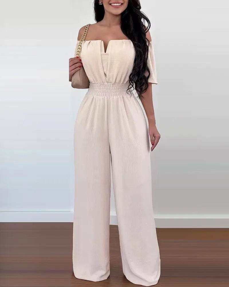 Lady Print High Waist Jumpsuit Sexy Off Shoulder Short Sleeve Wide Leg Pants Jumpsuits Women Fashion Casual Summer Women Clothes - AIAZ