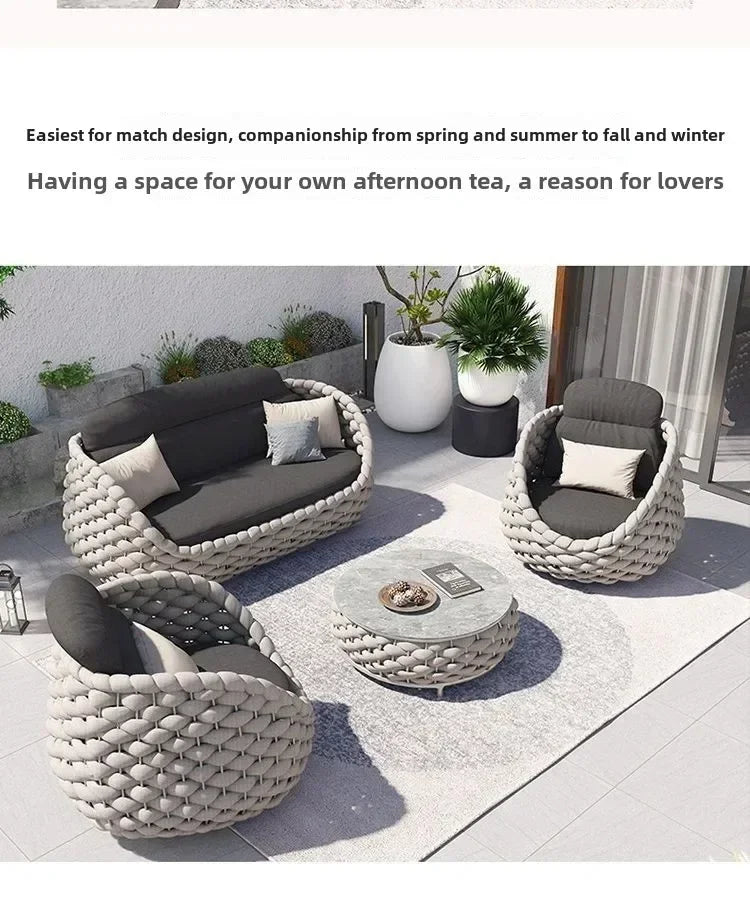 Outdoor Rattan Sofa Courtyard Combination Double Chair Leisure Terrace Villa Living Room Balcony Outdoor Seat Furniture Home