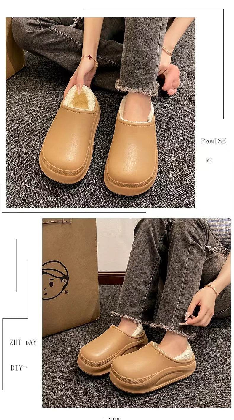 2025 Winter Men Women Warm Slipper EVA Short Plush Fur Indoor Flip Flop Non-Slip Waterproof Casual Outdoor Slipper For Couple - AIAZ