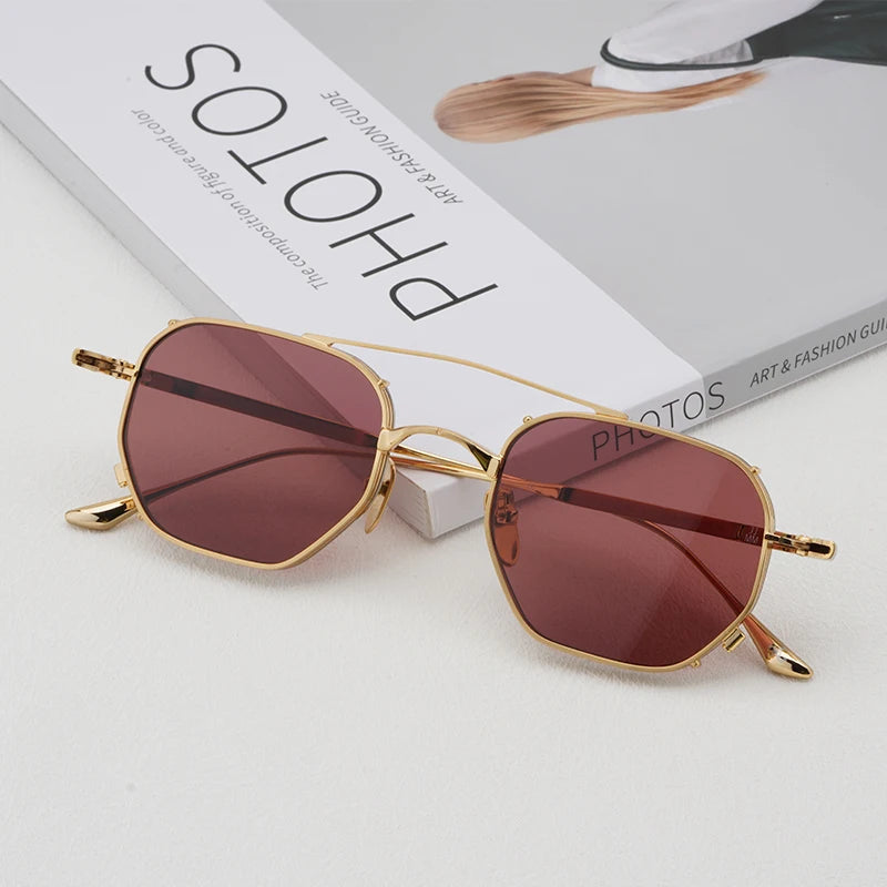 MARBOT Sunglasses Double Bridge Design Handmade Quality Alloy Rectangular Designer Brand Classic Alloy Glasses Outdoor UV400