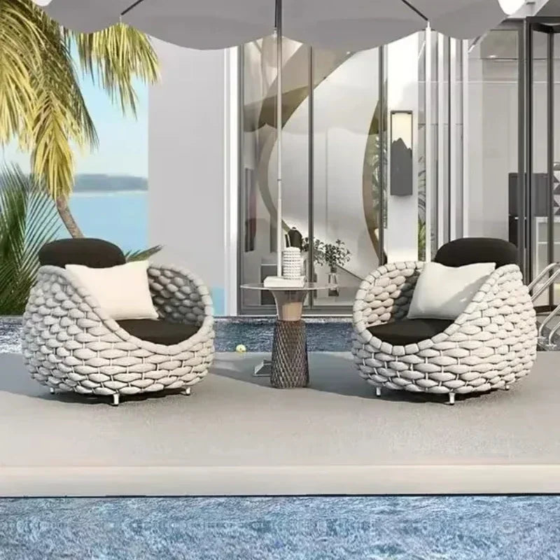 Outdoor Rattan Sofa Set, 2-Seat Patio Furniture for Balcony, Terrace, Villa or Courtyard, All-Weather Wicker Lounge Chair Combo