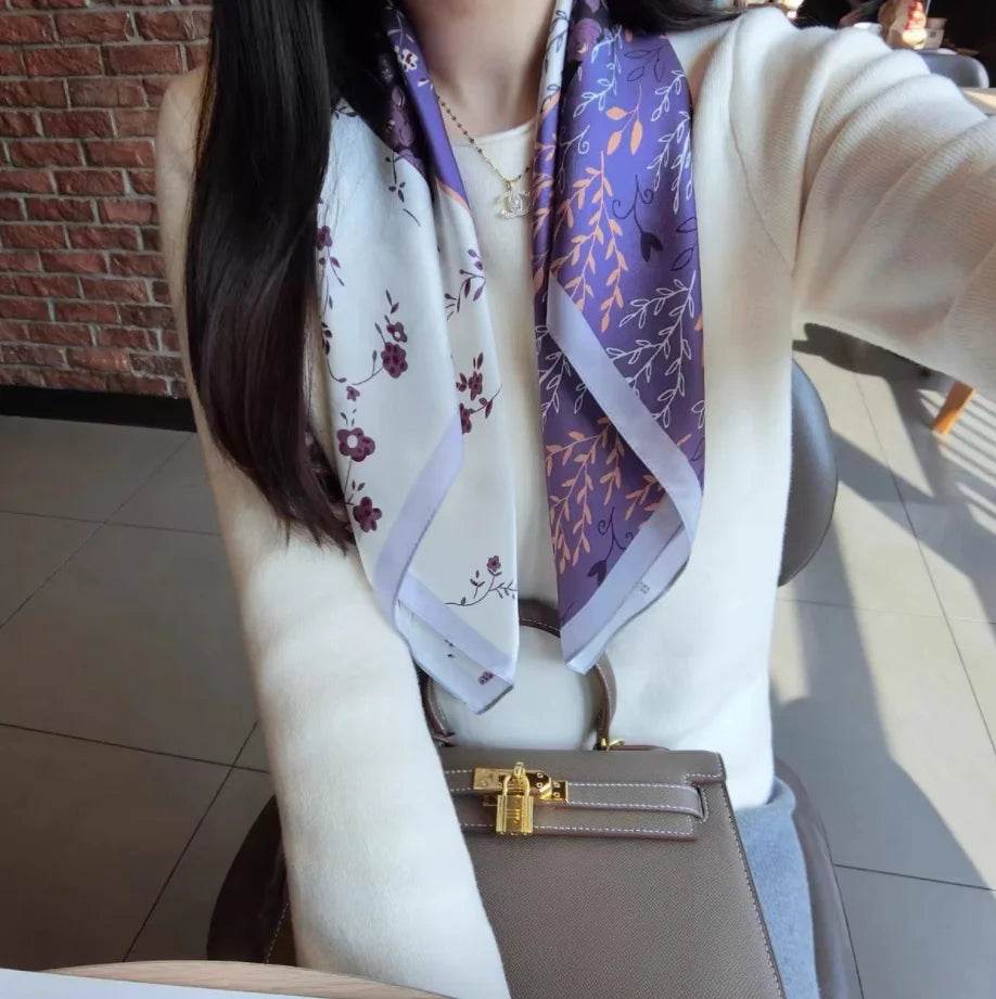 Women Fashion Versatile New Silk Scarves 70x70cm Square Scarf Korean Version Neck Protection Spring and Autumn Vintage Scarf - AIAZ