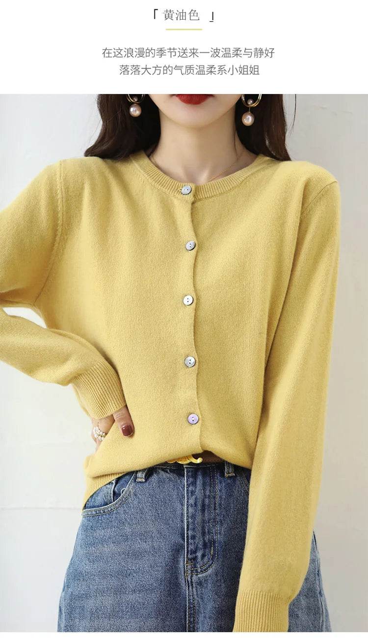 Knitted Cardigan Women's Sweater Autumn And Winter 2022 New Solid Color Coat Round Neck Short Long Sleeve Loose Korean Fashion - AIAZ