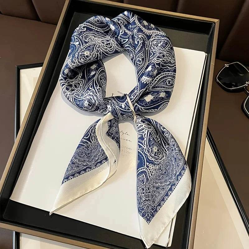 Luxury Chain Print Small Square Scarf Simulated Silk Thin Neck Scarf Fashion Sunscreen Headscarf For Women 70x70cm - AIAZ
