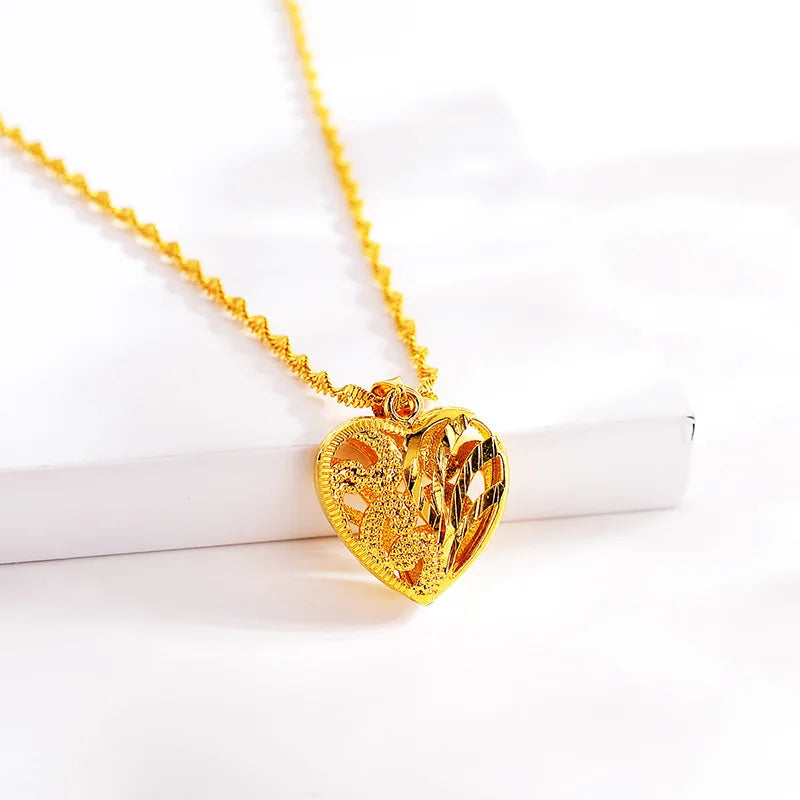 Premium real gold 24K love necklace for women light luxury fashion peach heart pendant AU999 gold jewelry for girlfriend