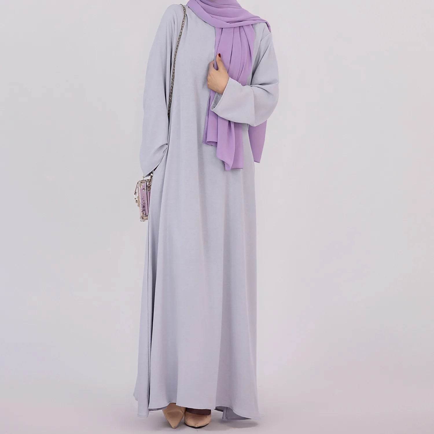 2025 Fashion Simple Muslim Dress Solid Abaya Arab Turkey Dubai Kaftan Modest Long Sleeve Maxi Dress Islamic Clothing LR593 - AIAZ