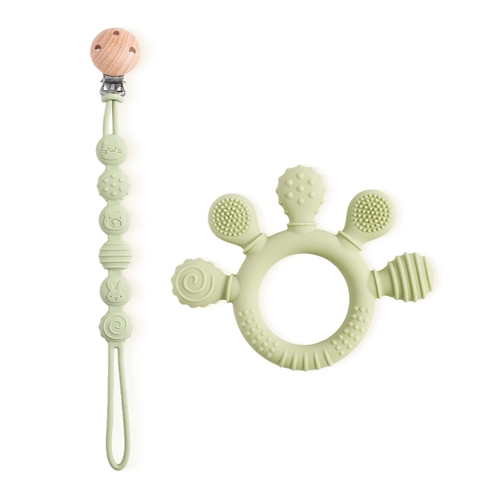 1pc Silicone Teether Food Grade Baby 0-12 Toys Teething Ring Sensory Toys for Toddlers Silicone Animal Soothing Toys Accessories