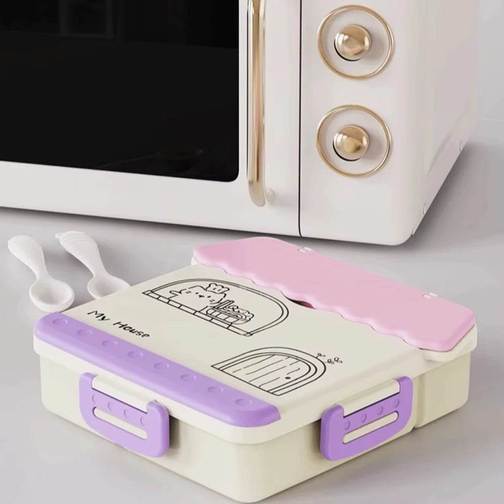 Kids Bento Lunch Box Cute 4 Compartments Food Storage Containers Box Suitable For Microwave Fridge Portable Kids School - AIAZ
