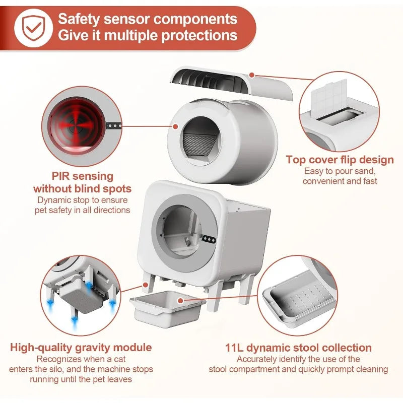 Intelligent Cat Litter Box, Cat Toilet, Electric APP Control Pet Litter Box, Large Size, Automatic Feces Shovel, Anti Splash