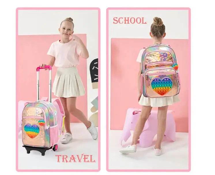 School Wheeled backpack Bag School bag with wheels Trolley Satchel bag Kids School Rolling backpack for girls School Trolley Bag - AIAZ