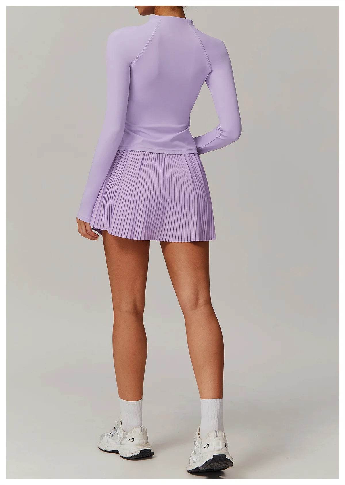 Yoga Sets Workout Sets for Women 2 Pieces Gym Suits Long Sleeved Outfits Zipper Fitness Jacket Running Short Skirt Sportswear - AIAZ