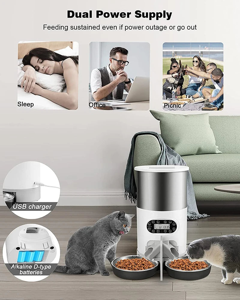 Cat Timing Feeder Smart APP Cat Feeder Stainless steel Double Meal Pet Food Remote Feeding Automatic Dispenser Suitable Cats Dog