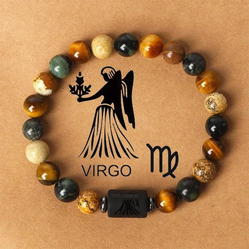 12 Constellation Natural Stone Beads Tiger Eye Stone Bracelets For Men Women Zodiac Signs Bracelet Aries Taurus Charm Bracelet