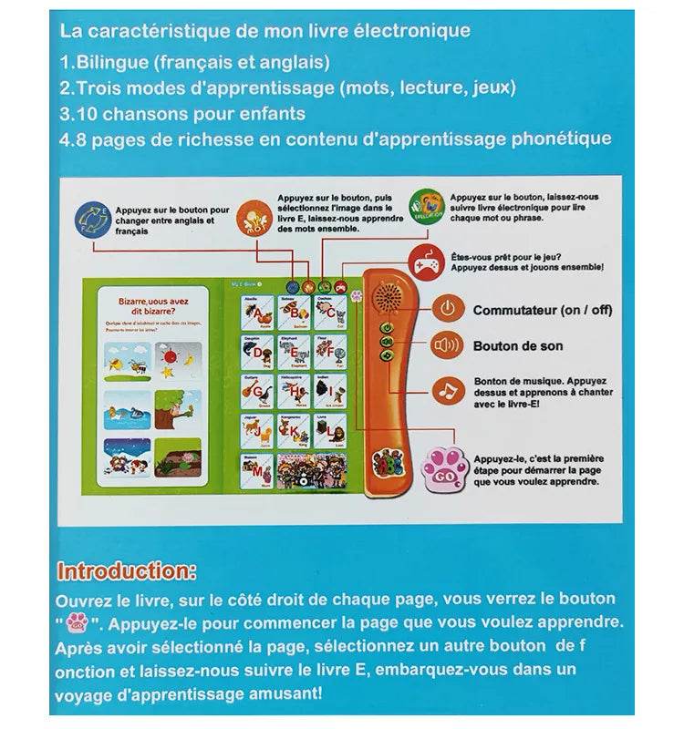 French and English Bilingual Finger Reading Children's Voice Book Intelligent Learning Toys French E-book Early Education Tool - AIAZ