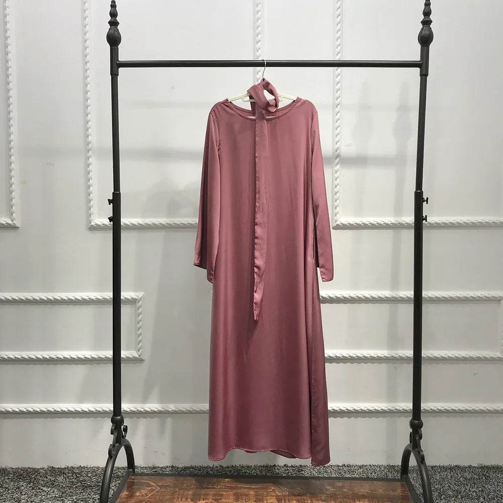 Fashion Sliky Djellaba Muslim Dress Dubai Full Length Flare Sleeved Soft Abaya Dubai Turkey Muslim Islam Robe WY921 - AIAZ
