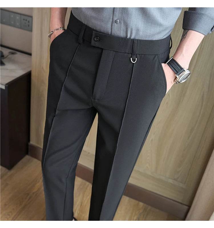 Men's business casual trousers, daily formal work pants, 2024 new high quality, plain color versatile ankle-length trousers. - AIAZ