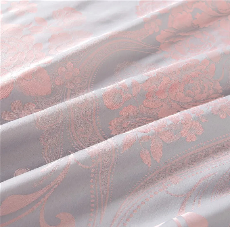 Sliver Gold Luxury Silk Satin Jacquard duvet cover bedding set queen king size Embroidery bed set bed sheet/Fitted sheet set