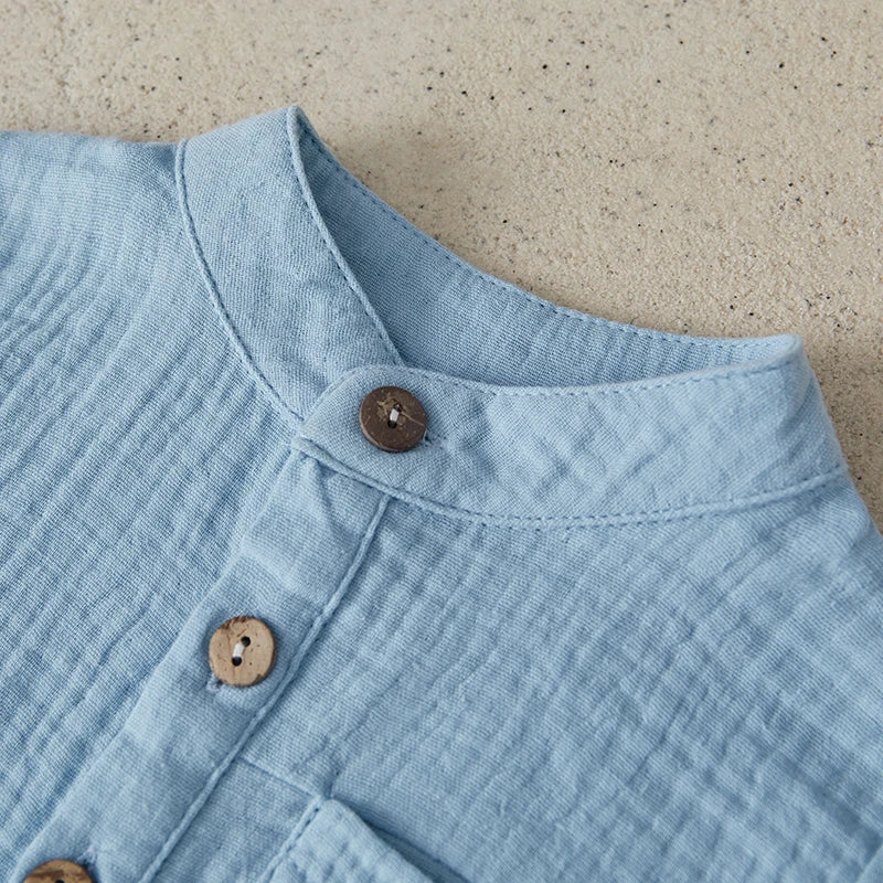 Suefunskry Toddler Boys Summer 2Pcs Casual Outfits Solid Color Short Sleeve Button Tops and Elastic Waist Shorts Sets 6M-4Y