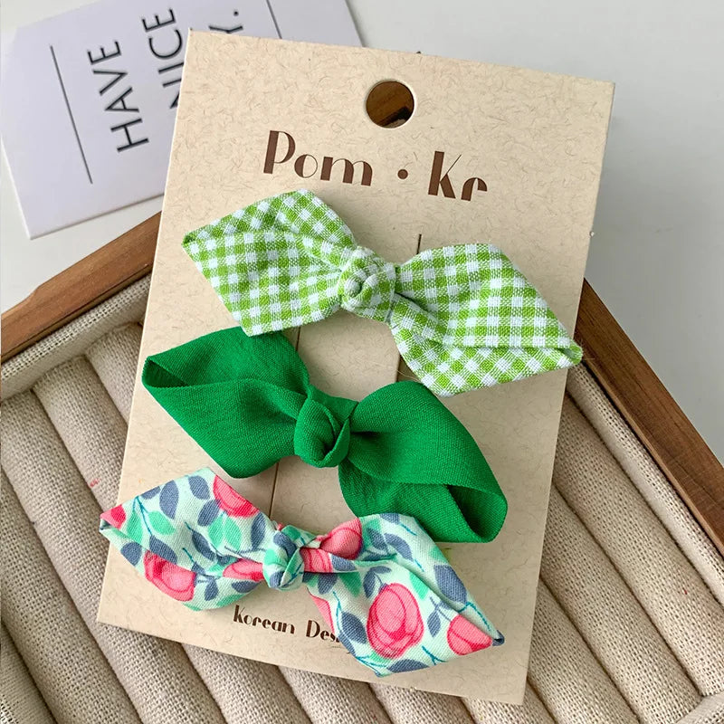 3 Pcs/lot Bows Hairpin Set for Baby Girls Cute Floral Hair Clips Plaid Bangs Clip Korean Hair Accessories Sweet Kids Headdress