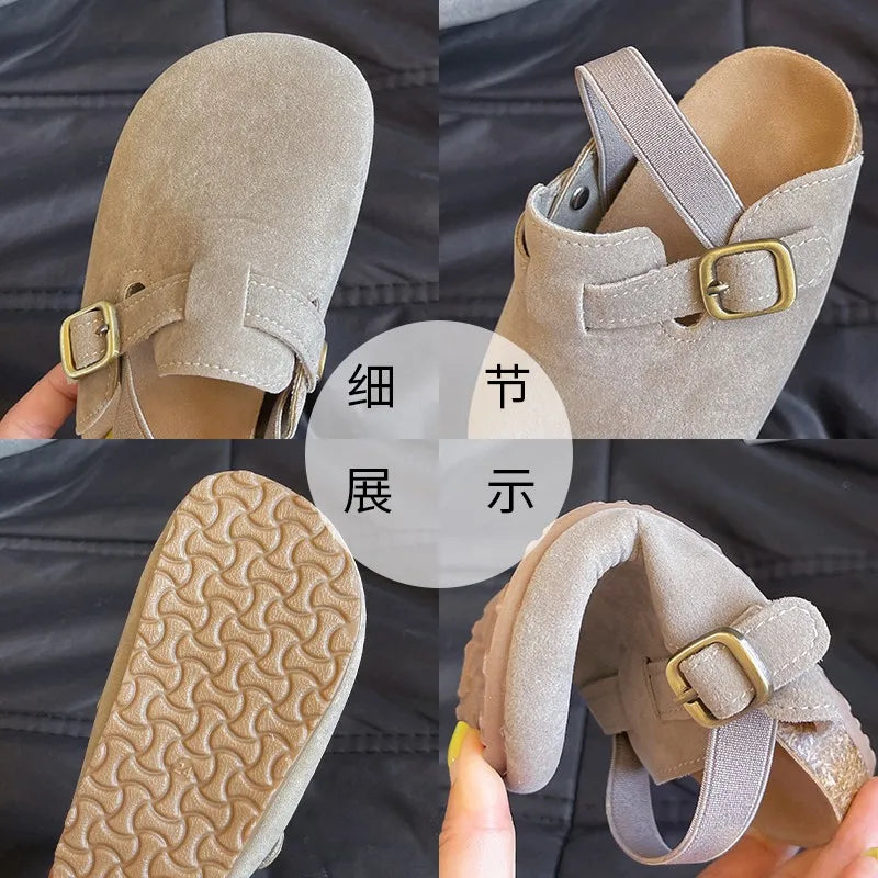 2024 New Girl Boy One Step Flat Bottom Baotou Half Slippers Children Summer Outwear Round Head Half Slippers Lazy Shoes