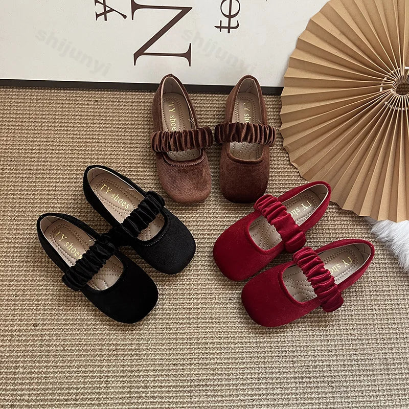 New 2025 Fashion Baby Girls Princess Band Shoes Shallow Velvet Infant Toddler Children Slip on Dance Shoes Soft Sole Flat Shoes