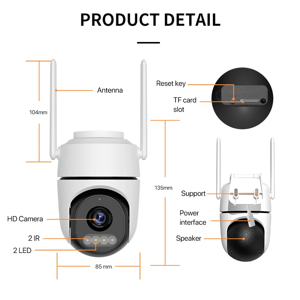 2pcs Quantity 4MP HD IP Camera PTZ WiFi Camera Video Surveillance Home Security Protection Alarm Motion Type-C Detection iCsee