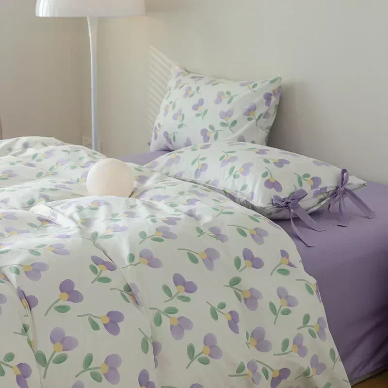 100% Cotton Bedding Set Flower Style Duvet Cover with Pillow Case Single Bedding Set Skincare Sheet Set