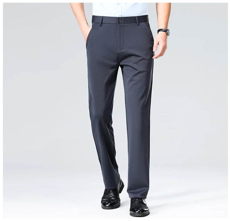 Men Suit Pants Light Thin Elastic Slim Fit Dress Pants Business Solid Casual Straight Leg Trouser Men Clothing Oversize 29-42 - AIAZ