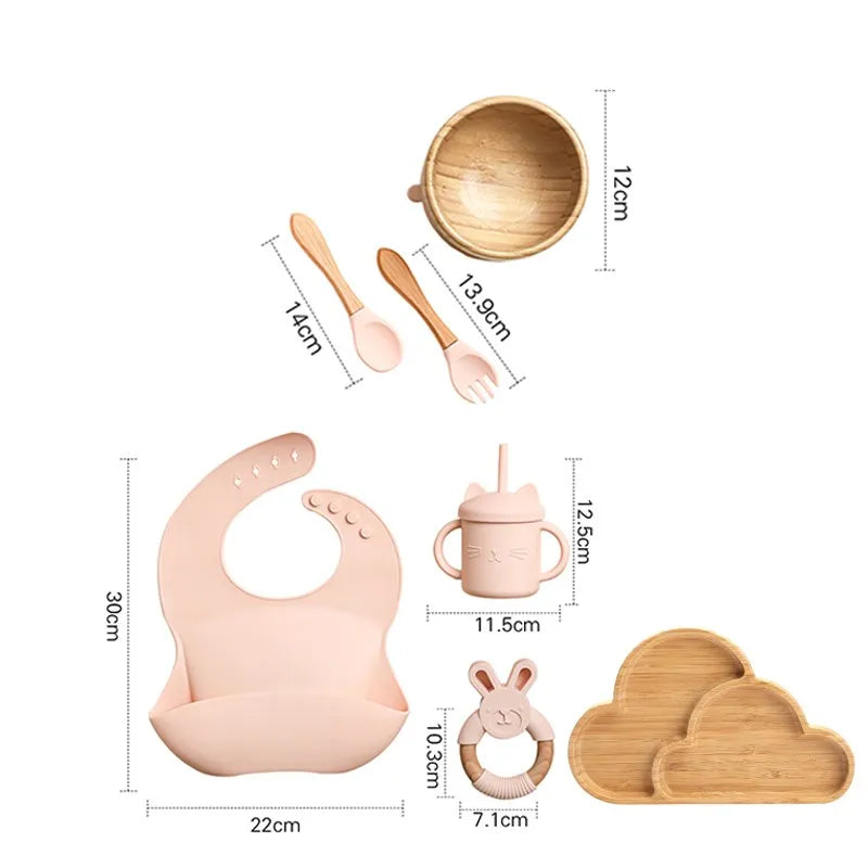 Wooden Dinner Plate Feeding Supplies Bamboo Baby Tableware Silicone Suction Plate Bowl BPA Free Baby Stuff Newborn Accessories