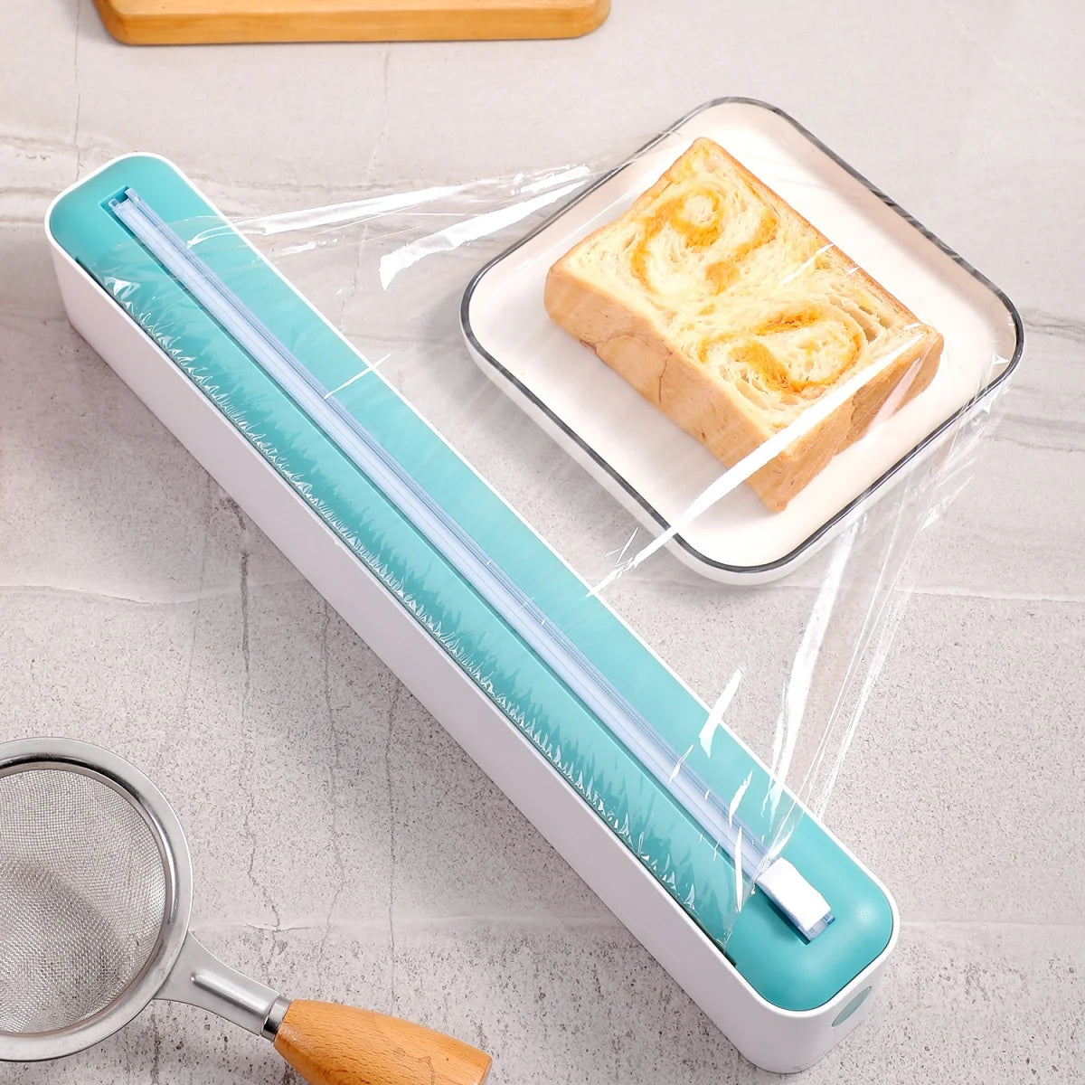 1Pc Black/Blue/Yellow/Green, Four Available Styles Household Kitchen Wrap Dispenser with Foil & Cling Film Cutter Box, Fresh Bag C