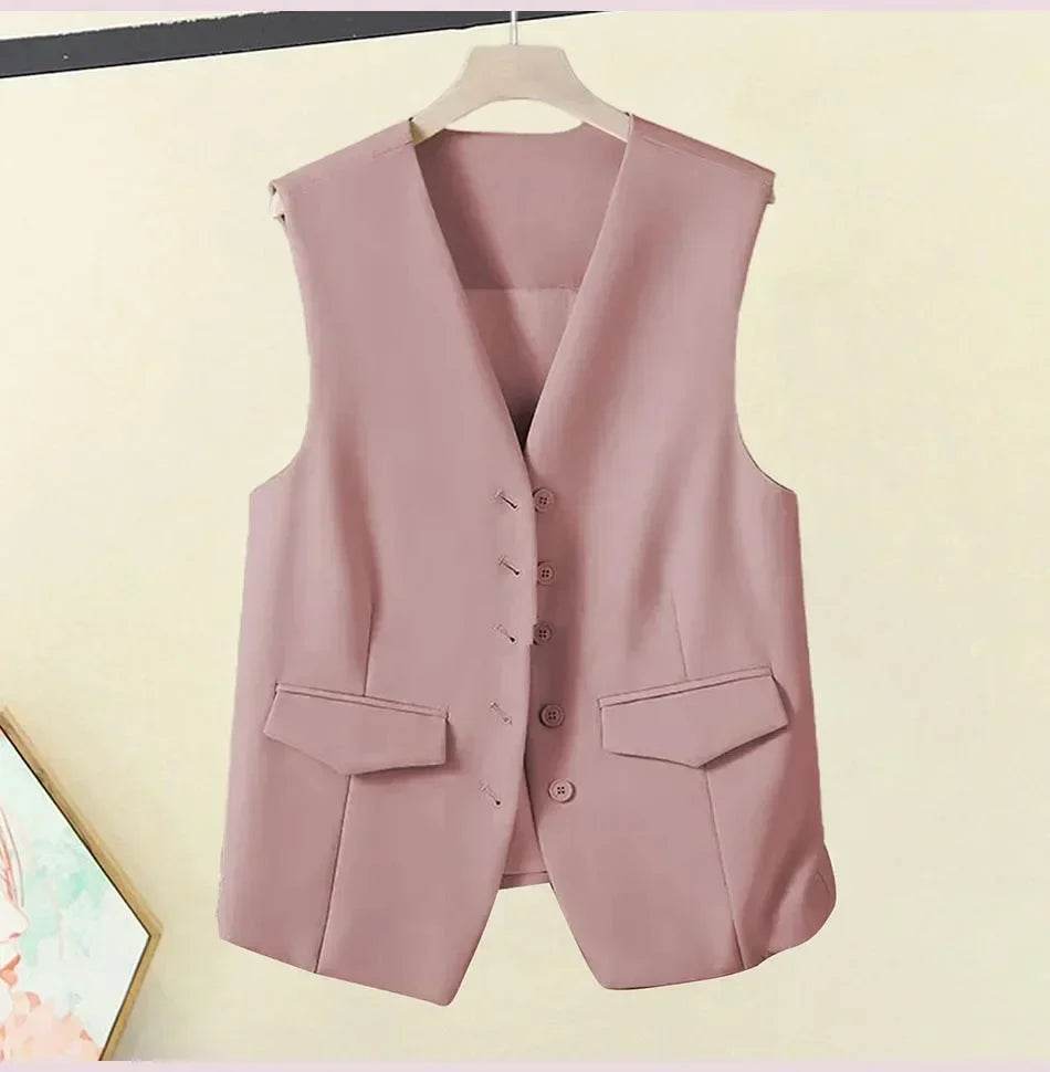 Women Suit Vest Elegant Women's V Neck Business Vest Sleeveless Waistcoat for Office Commute Style Solid Color Single-breasted - AIAZ