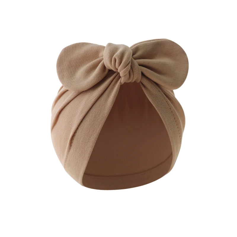Pudcoco Baby Girls Turban Hat, Soft Elastic Cute Knotted Bow Hat Nursery Beanie Cap for Infant