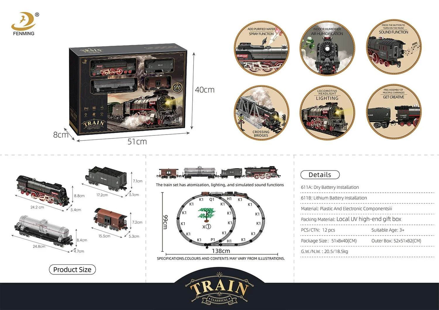 Electric Remote Control Steam Train Toy Green Children's Small Train Color Box Boy's Birthday Gift - AIAZ