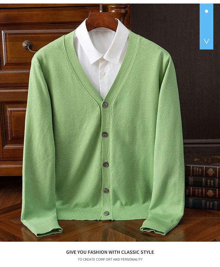 BROWON Brand Mens Sweater Cardigan Business Casual Classic V-neck Solid Color Cardigan Men Sweater Korean Fashion Mens Clothes - AIAZ