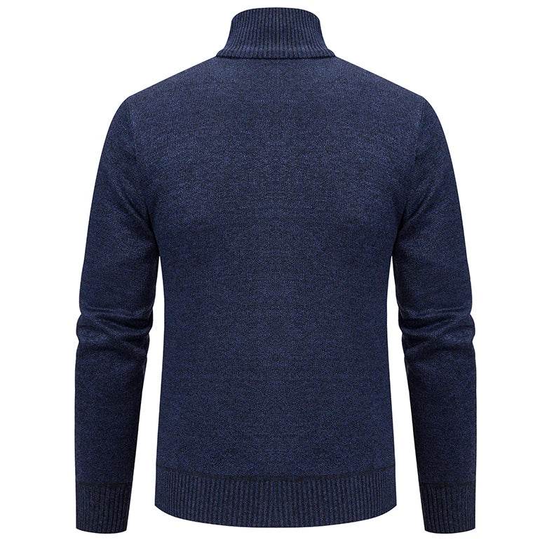 Thickened jacket men's autumn and winter warm trend line stand collar knitted cardigan sweater coat - AIAZ
